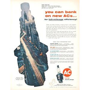 1957 AC Spark Plugs Vintage Print Ad Chicago SkyLine Time Lapse Michigan Avenue